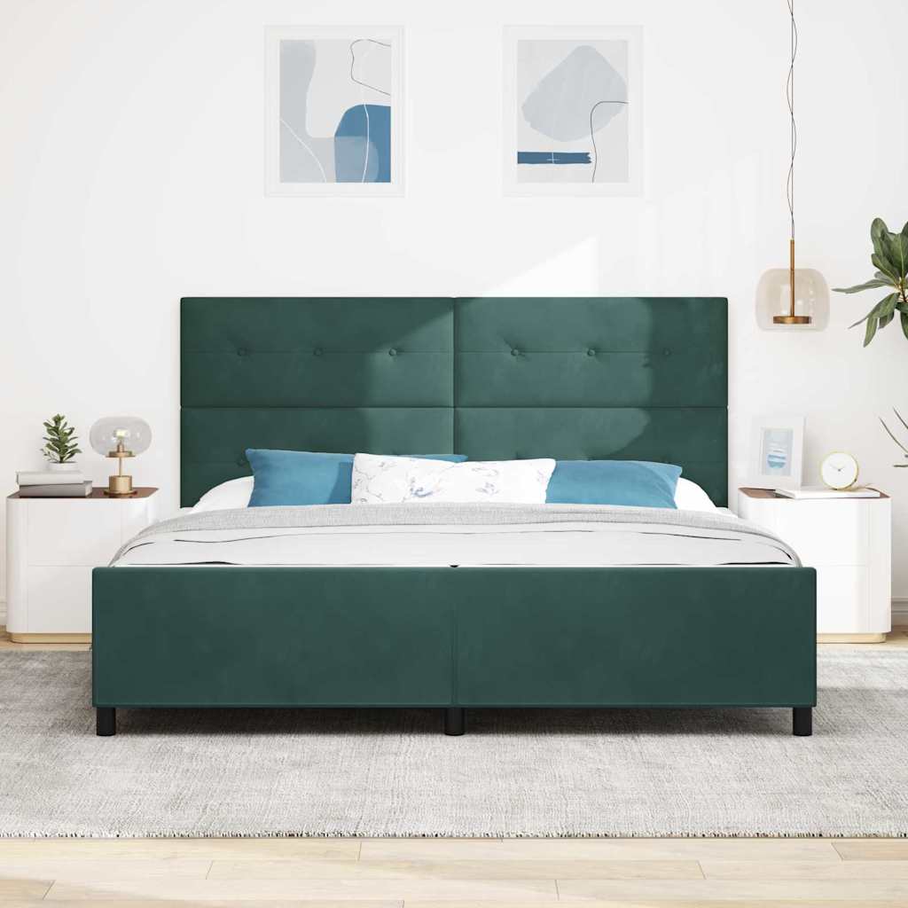 Boxrugós ágy fejtámlával Sötétzöld 200 x 200 cm Bársony