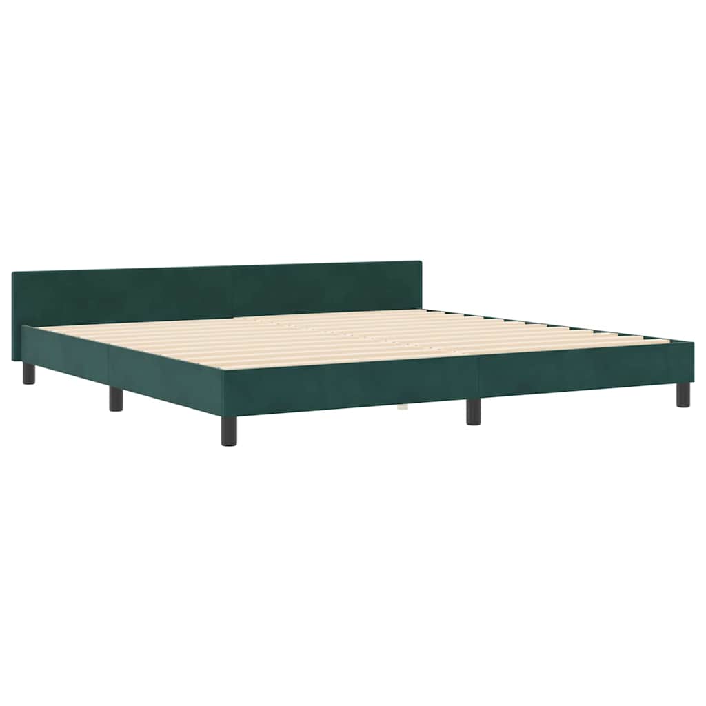 Boxrugós ágy fejtámlával Sötétzöld 200 x 200 cm Bársony