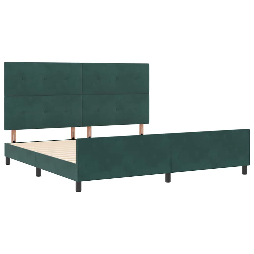 Boxrugós ágy fejtámlával Sötétzöld 200 x 200 cm Bársony