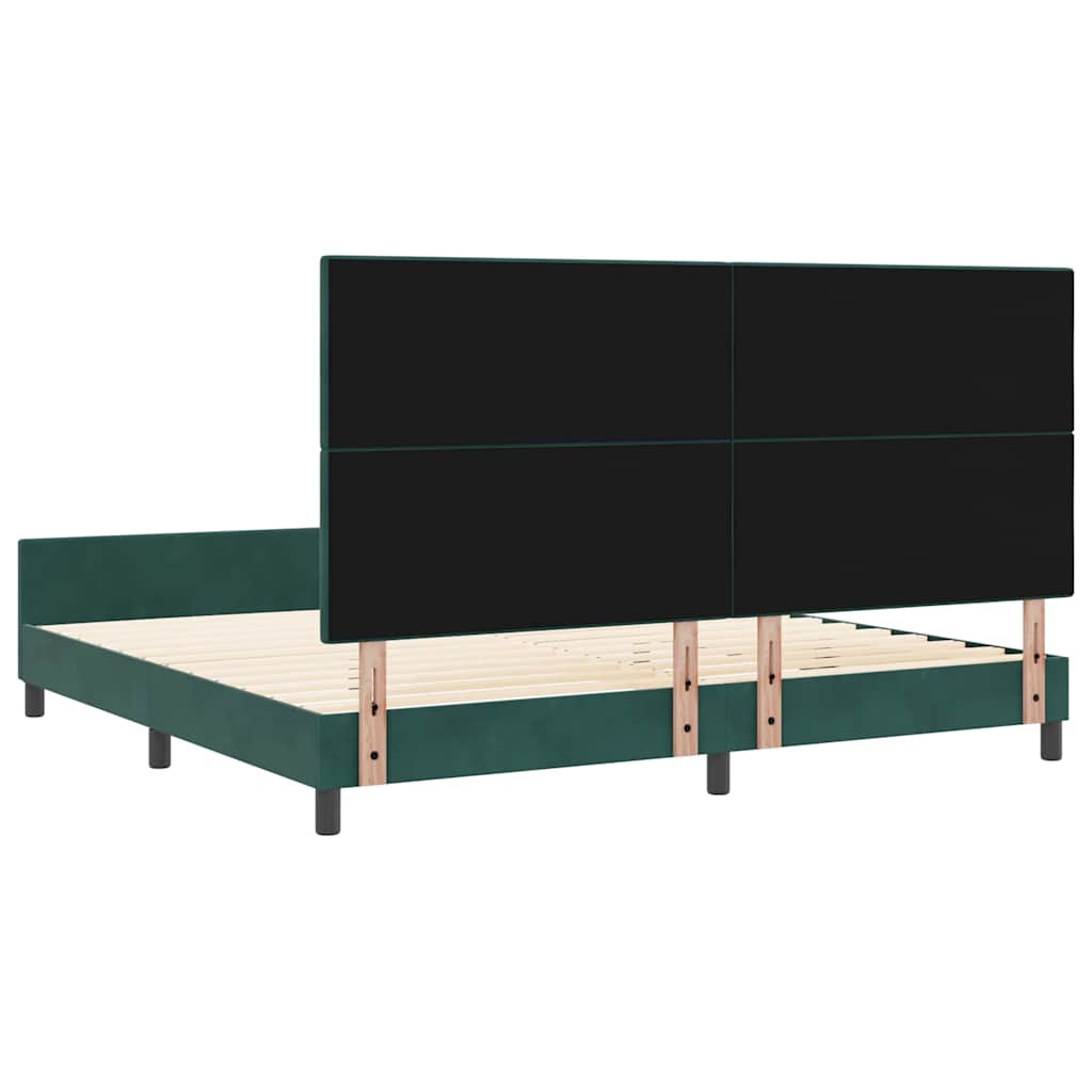 Boxrugós ágy fejtámlával Sötétzöld 200 x 200 cm Bársony