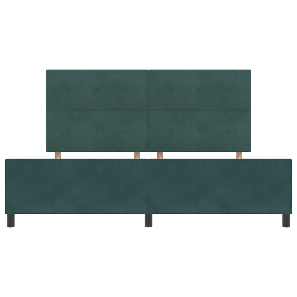 Boxrugós ágy fejtámlával Sötétzöld 200 x 200 cm Bársony
