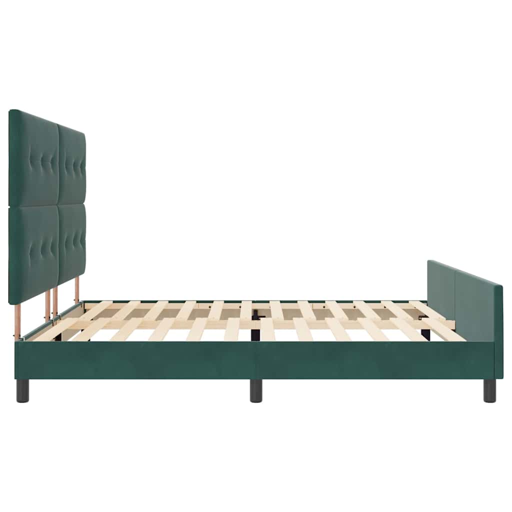 Boxrugós ágy fejtámlával Sötétzöld 200 x 200 cm Bársony