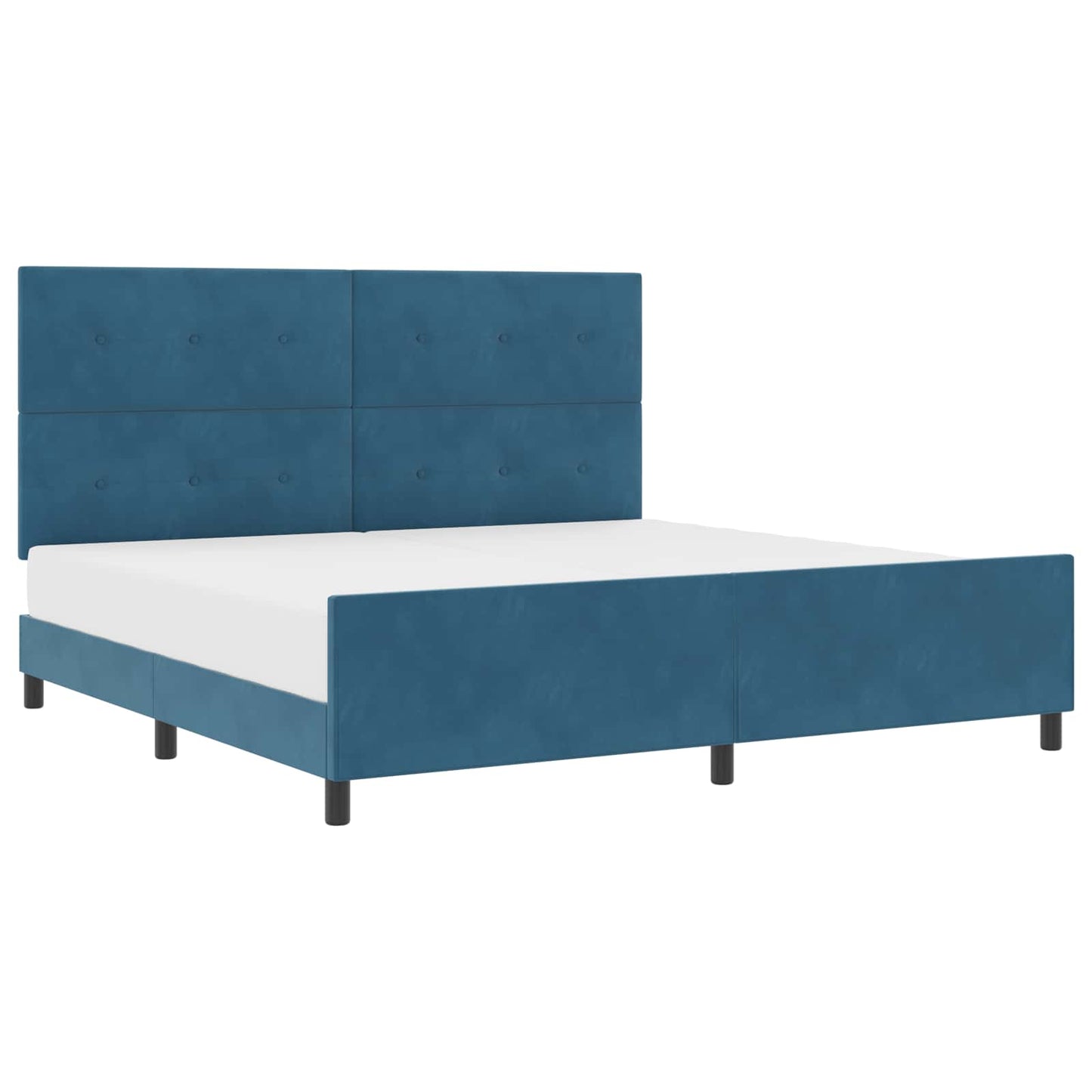 Boxrugós ágy fejtámlával Sötét kék 200 x 200 cm Bársony