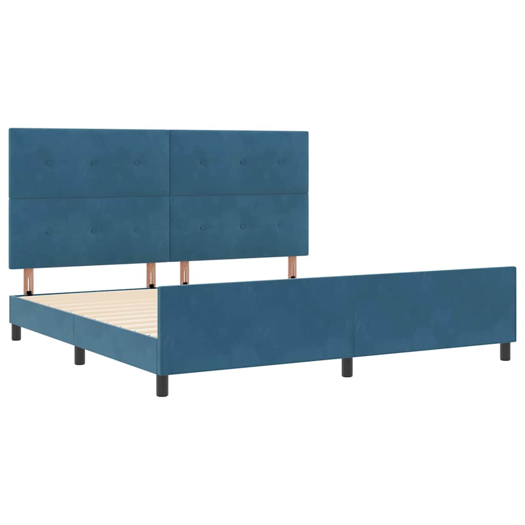Boxrugós ágy fejtámlával Sötét kék 200 x 200 cm Bársony