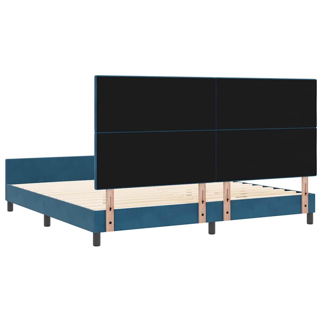 Boxrugós ágy fejtámlával Sötét kék 200 x 200 cm Bársony