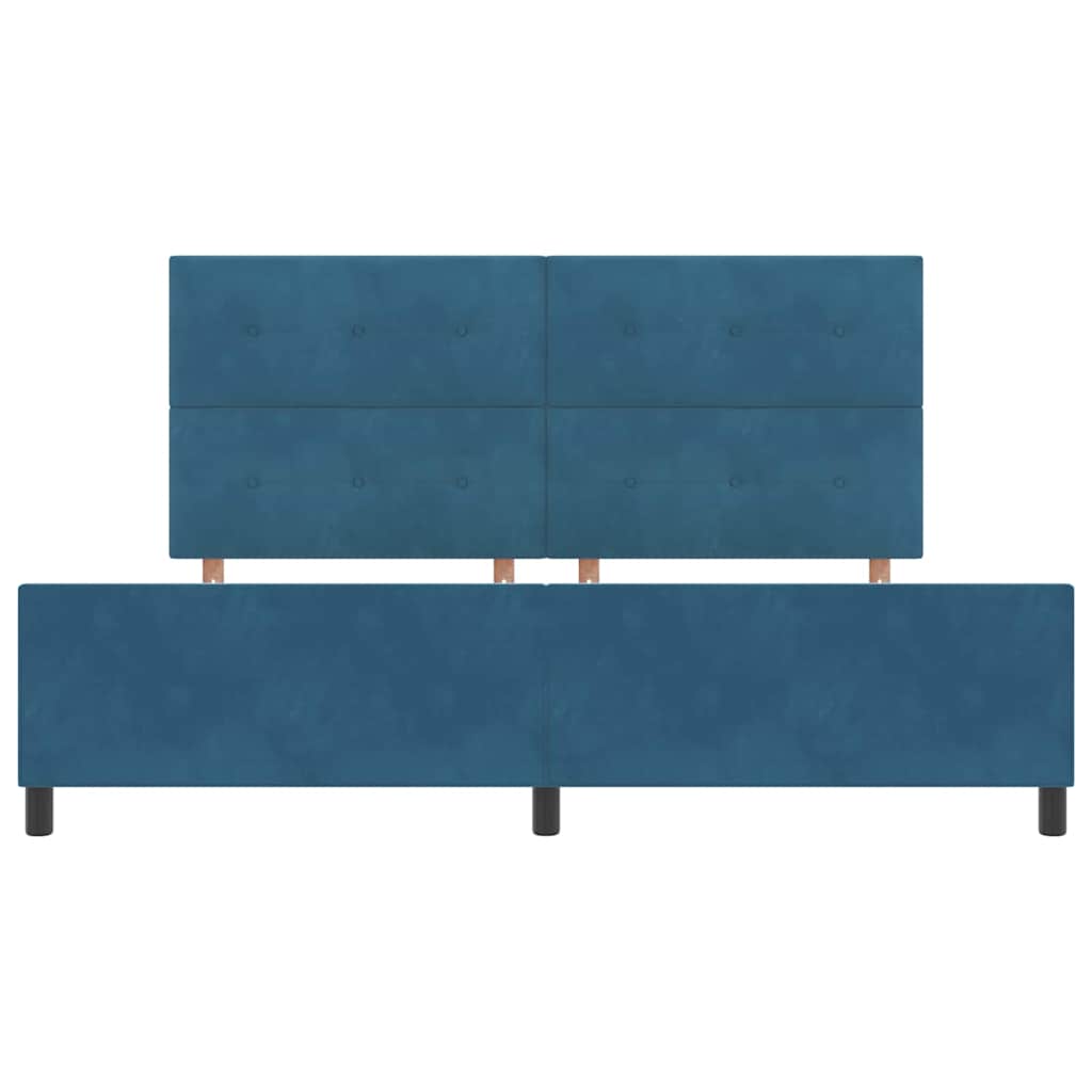 Boxrugós ágy fejtámlával Sötét kék 200 x 200 cm Bársony