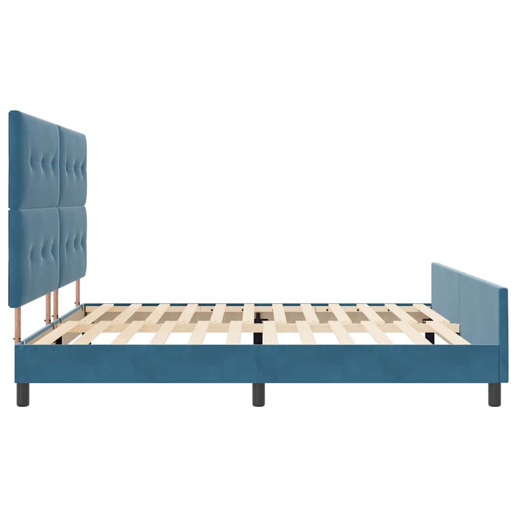 Boxrugós ágy fejtámlával Sötét kék 200 x 200 cm Bársony
