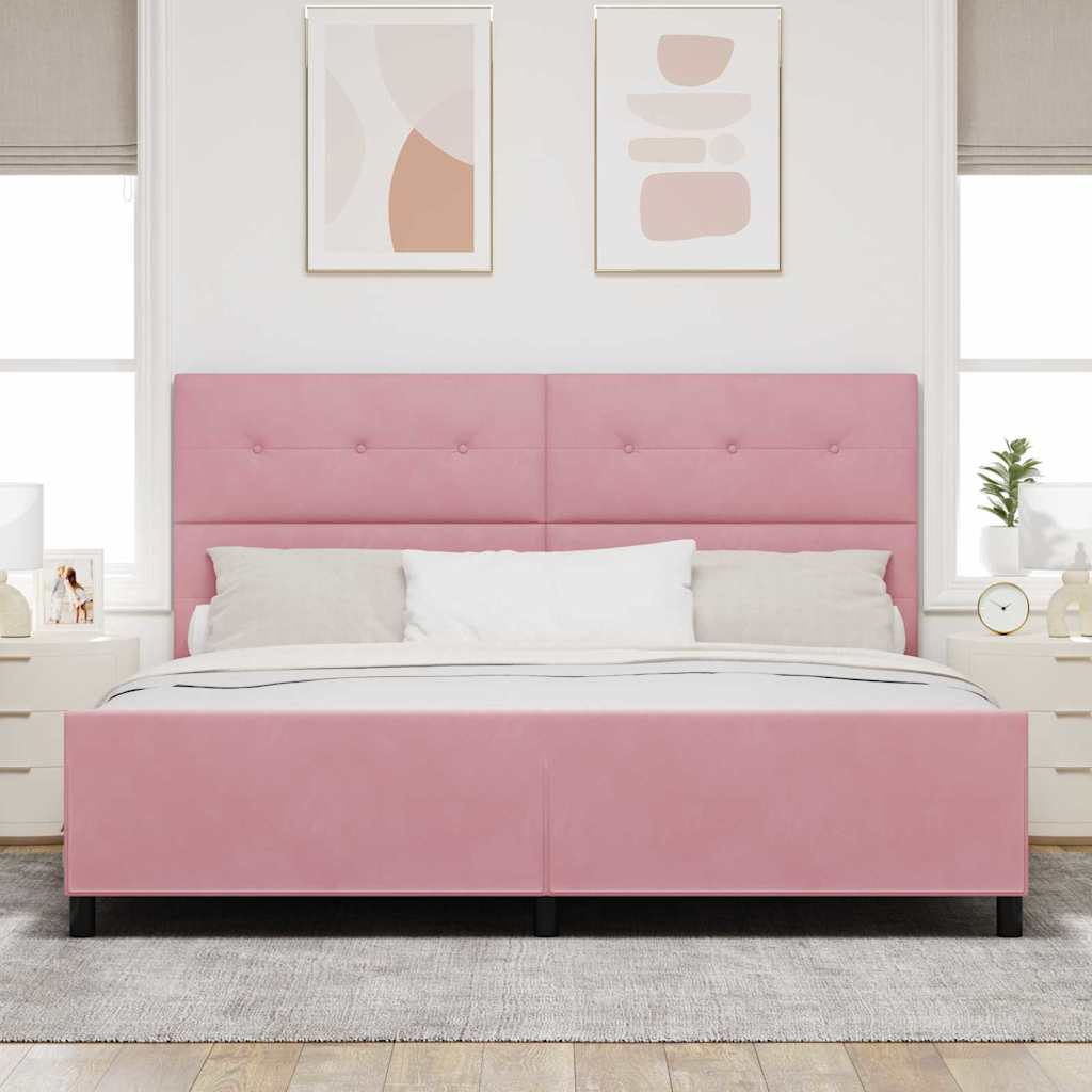 Boxrugós ágy fejtámlával Rózsaszín 200 x 200 cm Bársony