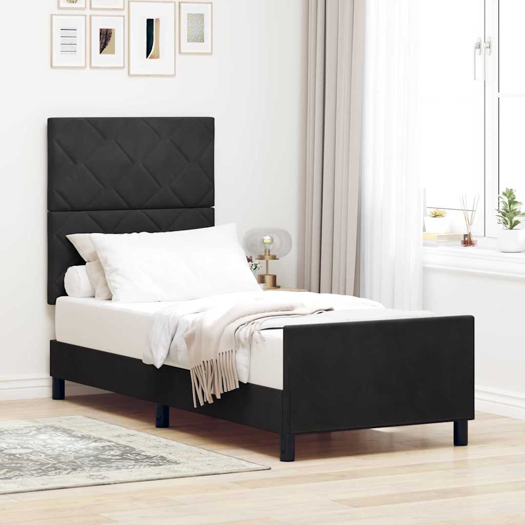 Boxrugós ágy fejtámlával Fekete 80 x 200 cm Bársony