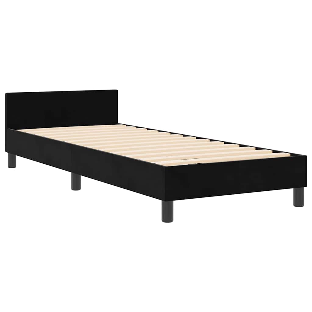 Boxrugós ágy fejtámlával Fekete 80 x 200 cm Bársony