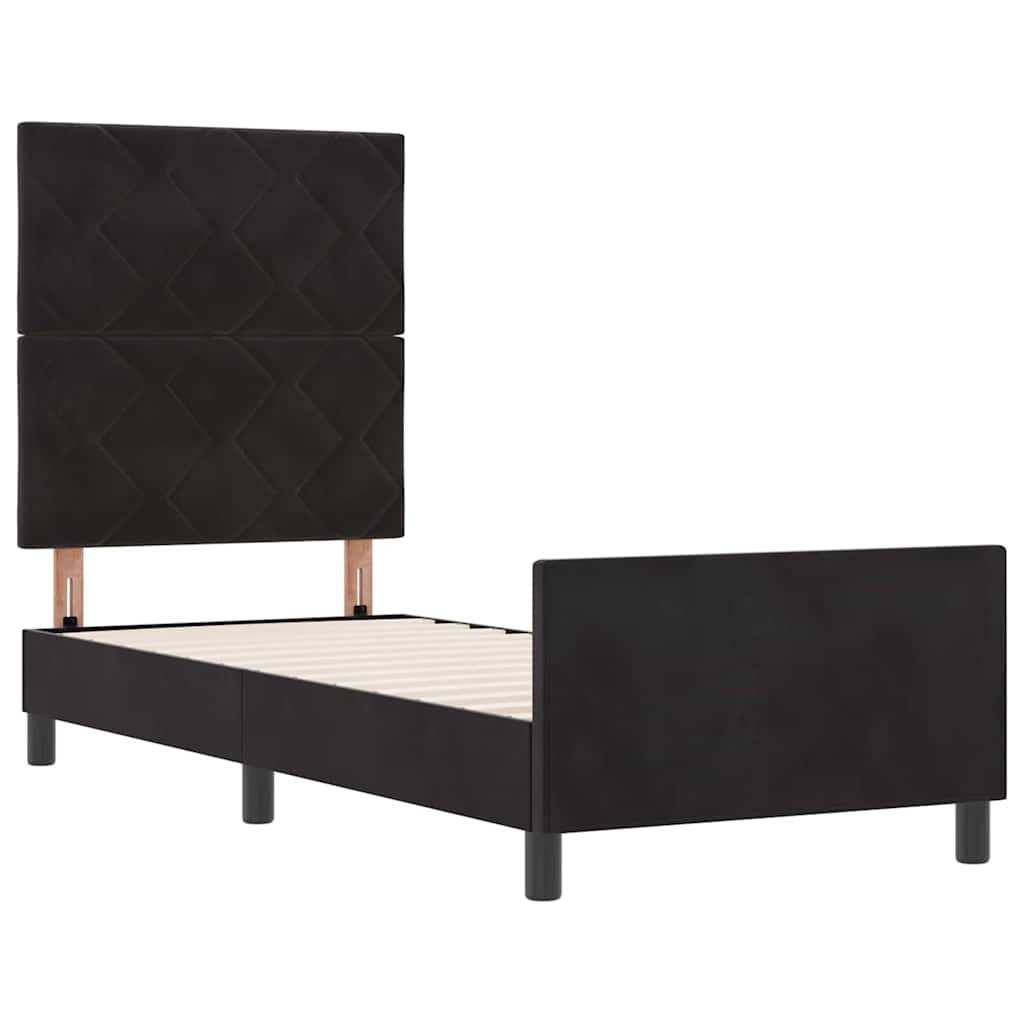 Boxrugós ágy fejtámlával Fekete 80 x 200 cm Bársony