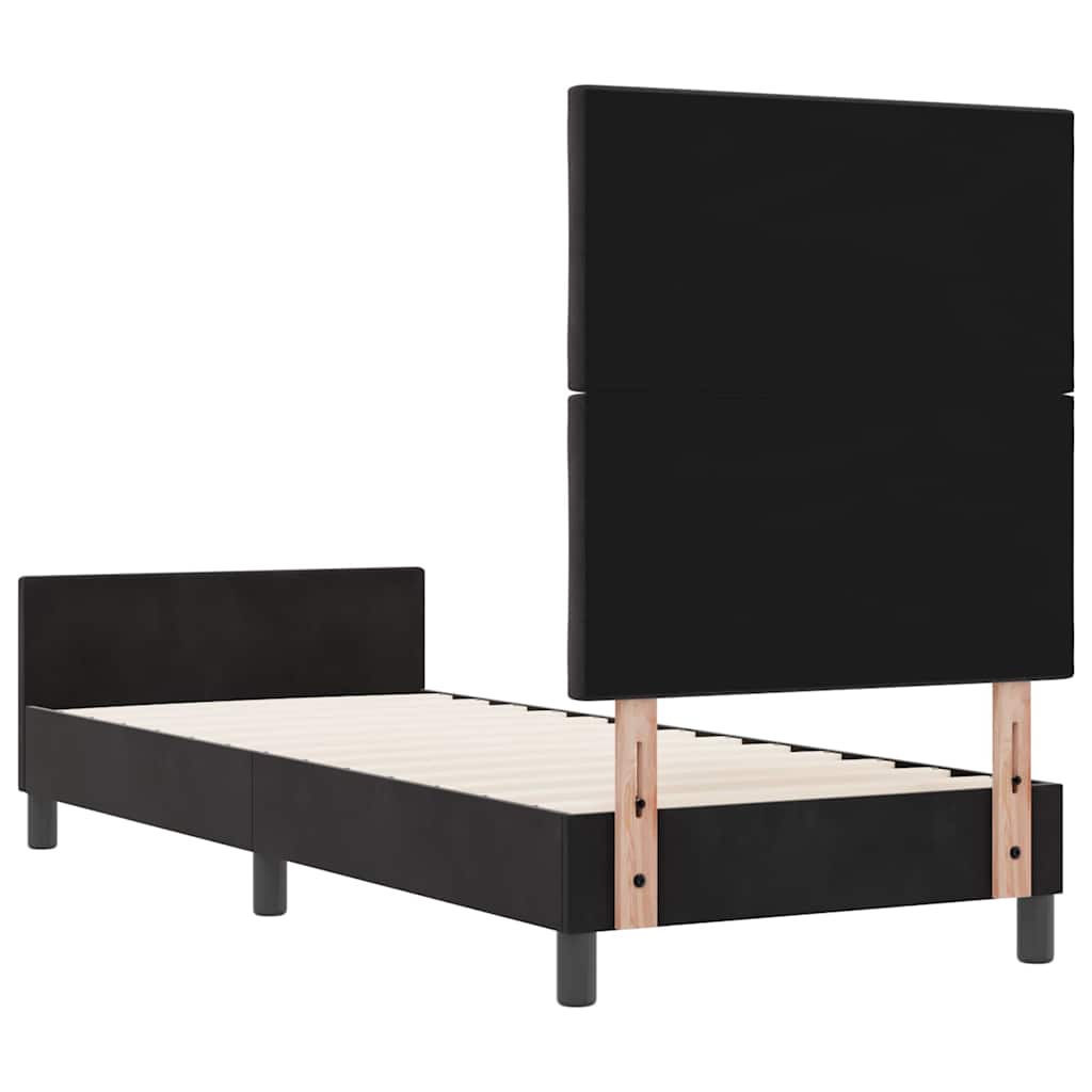 Boxrugós ágy fejtámlával Fekete 80 x 200 cm Bársony