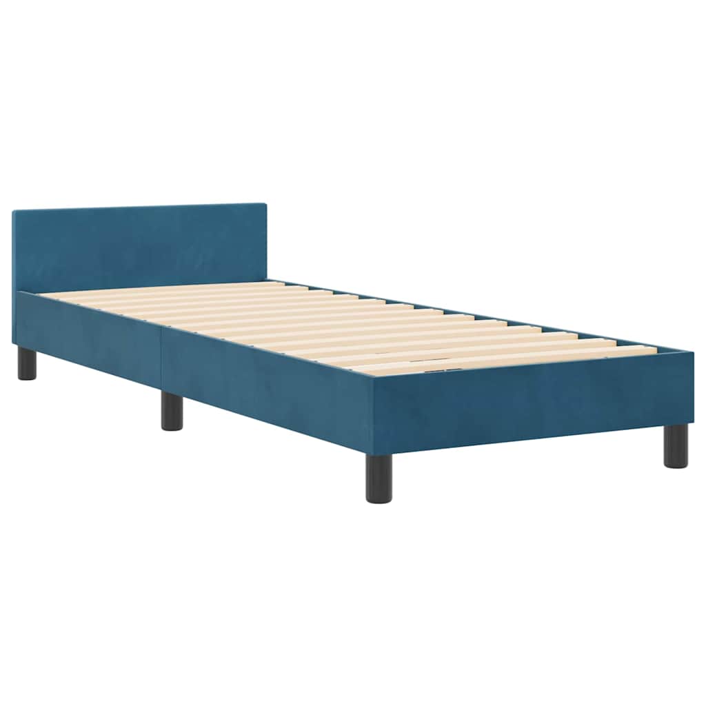 Boxrugós ágy fejtámlával Sötét kék 80 x 200 cm Bársony