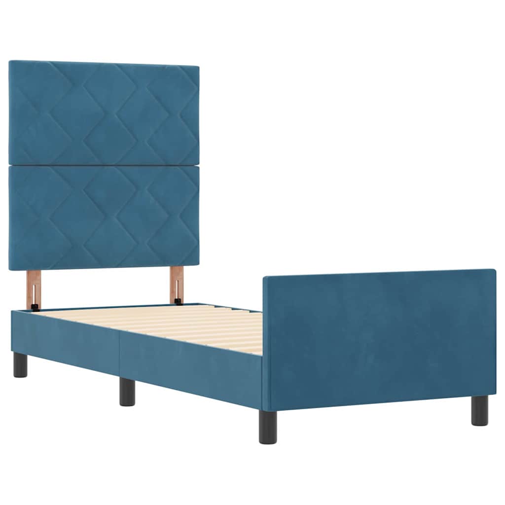 Boxrugós ágy fejtámlával Sötét kék 80 x 200 cm Bársony
