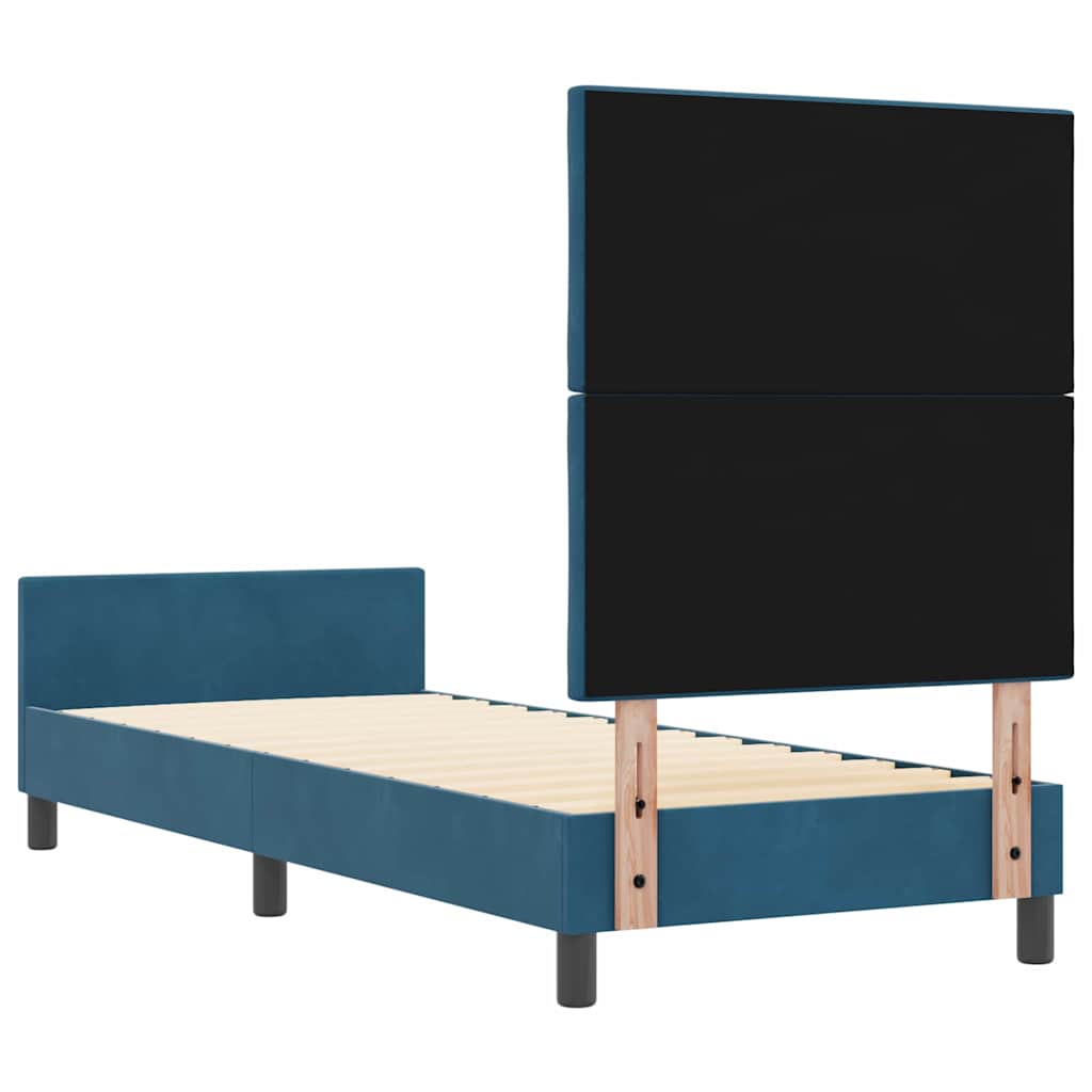 Boxrugós ágy fejtámlával Sötét kék 80 x 200 cm Bársony