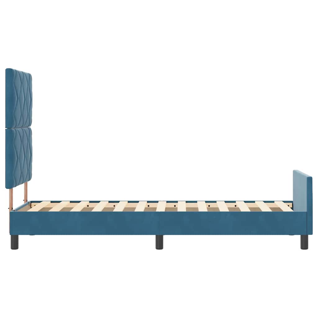 Boxrugós ágy fejtámlával Sötét kék 80 x 200 cm Bársony