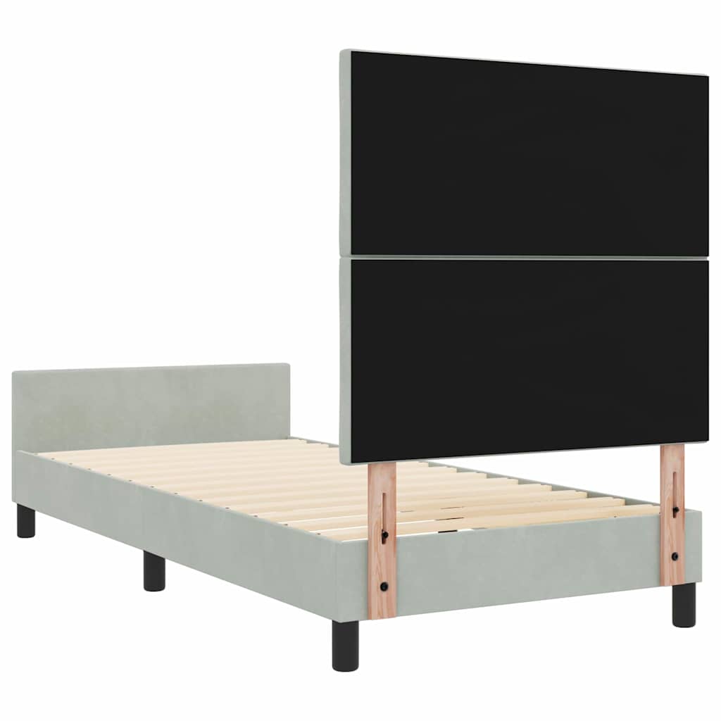 Boxrugós ágy fejtámlával Világosszürke 90 x 190 cm Bársony