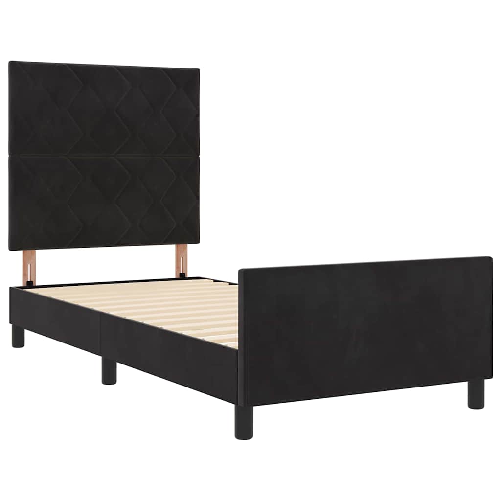 Boxrugós ágy fejtámlával Fekete 90 x 190 cm Bársony