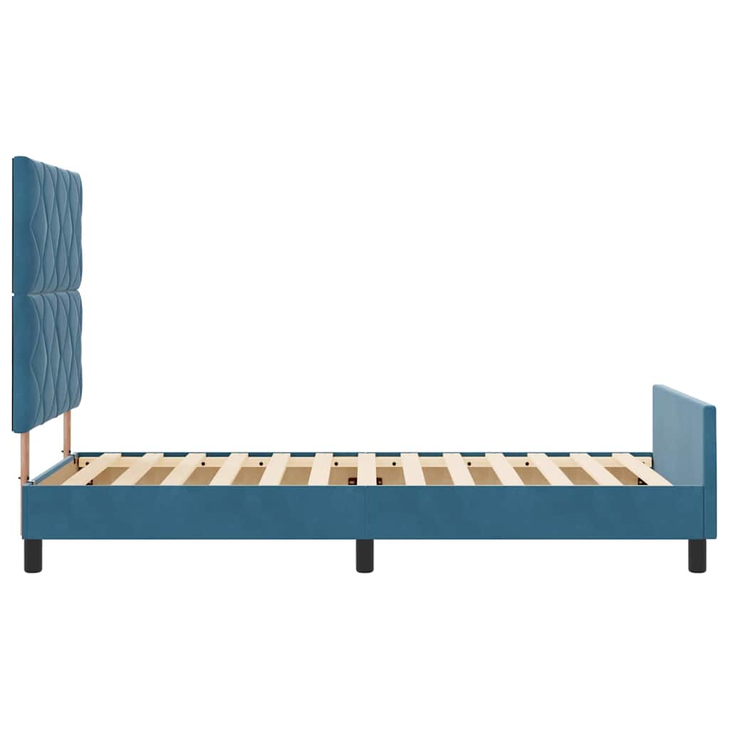 Boxrugós ágy fejtámlával Sötét kék 90 x 190 cm Bársony