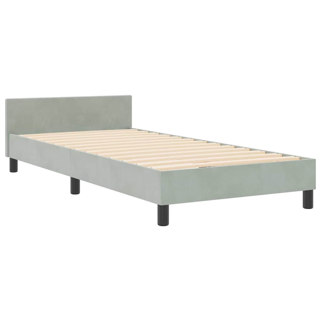 Boxrugós ágy fejtámlával Világosszürke 90 x 200 cm Bársony