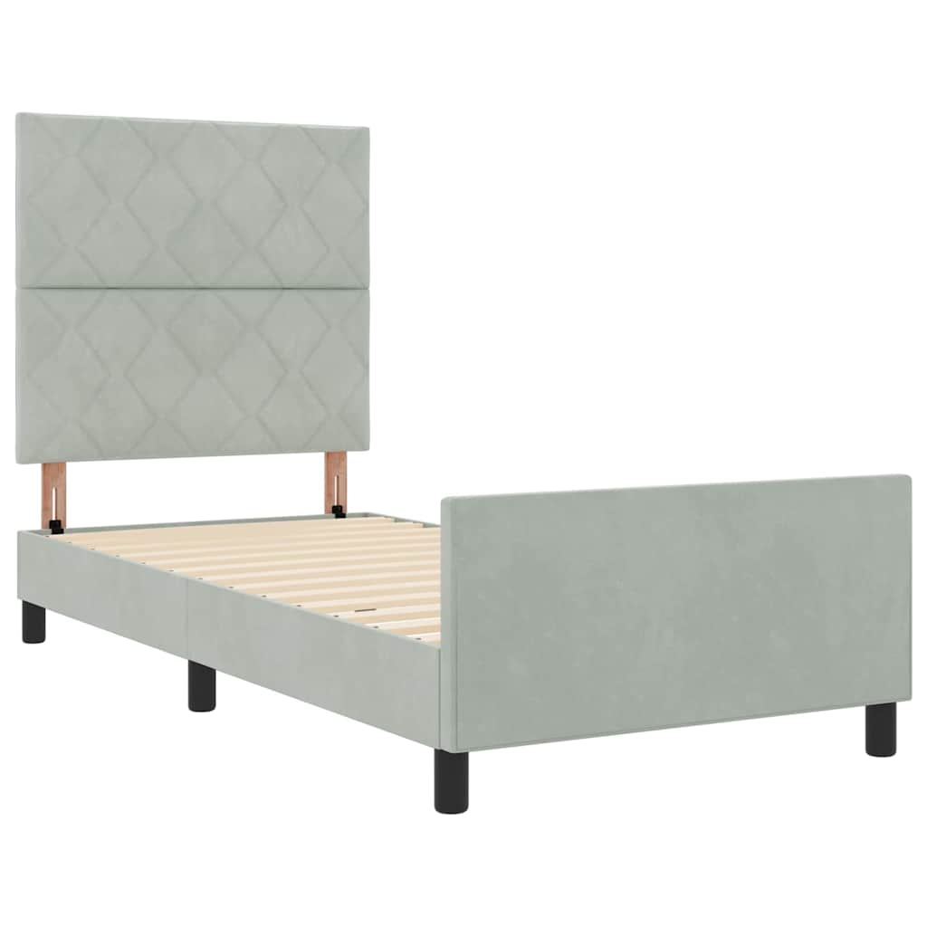 Boxrugós ágy fejtámlával Világosszürke 90 x 200 cm Bársony