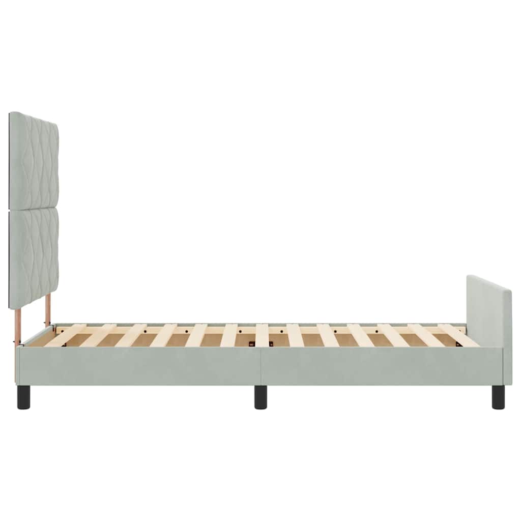 Boxrugós ágy fejtámlával Világosszürke 90 x 200 cm Bársony