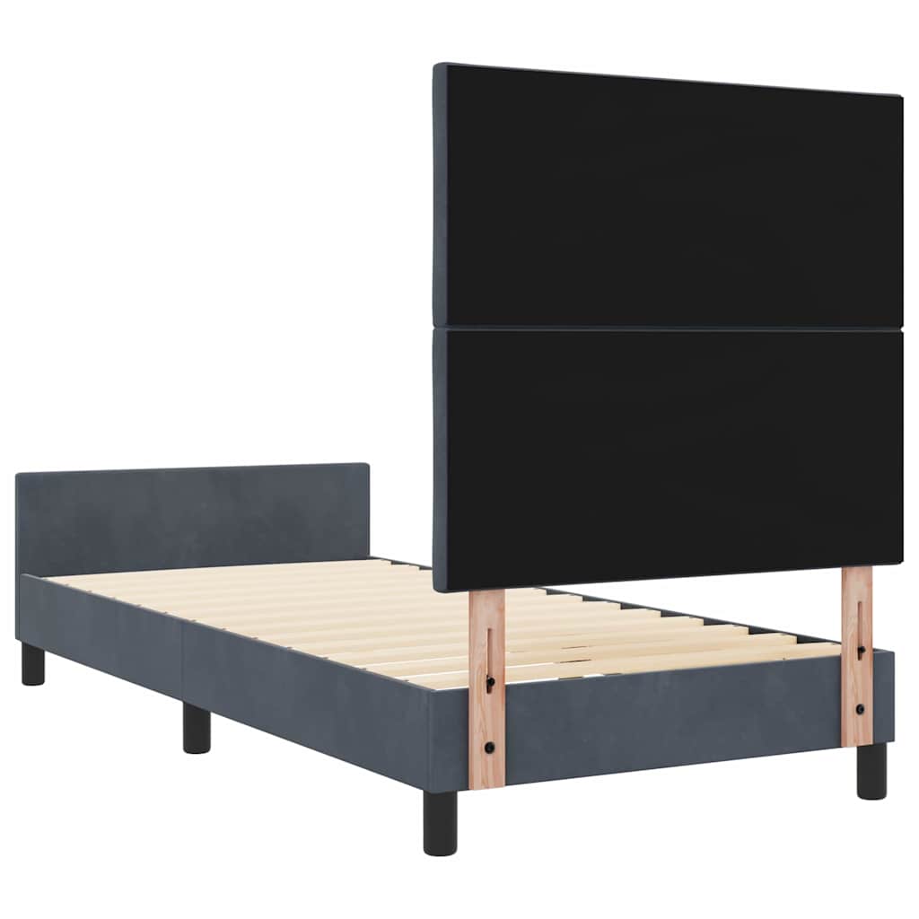 Boxrugós ágy fejtámlával Sötétszürke 90 x 200 cm Bársony