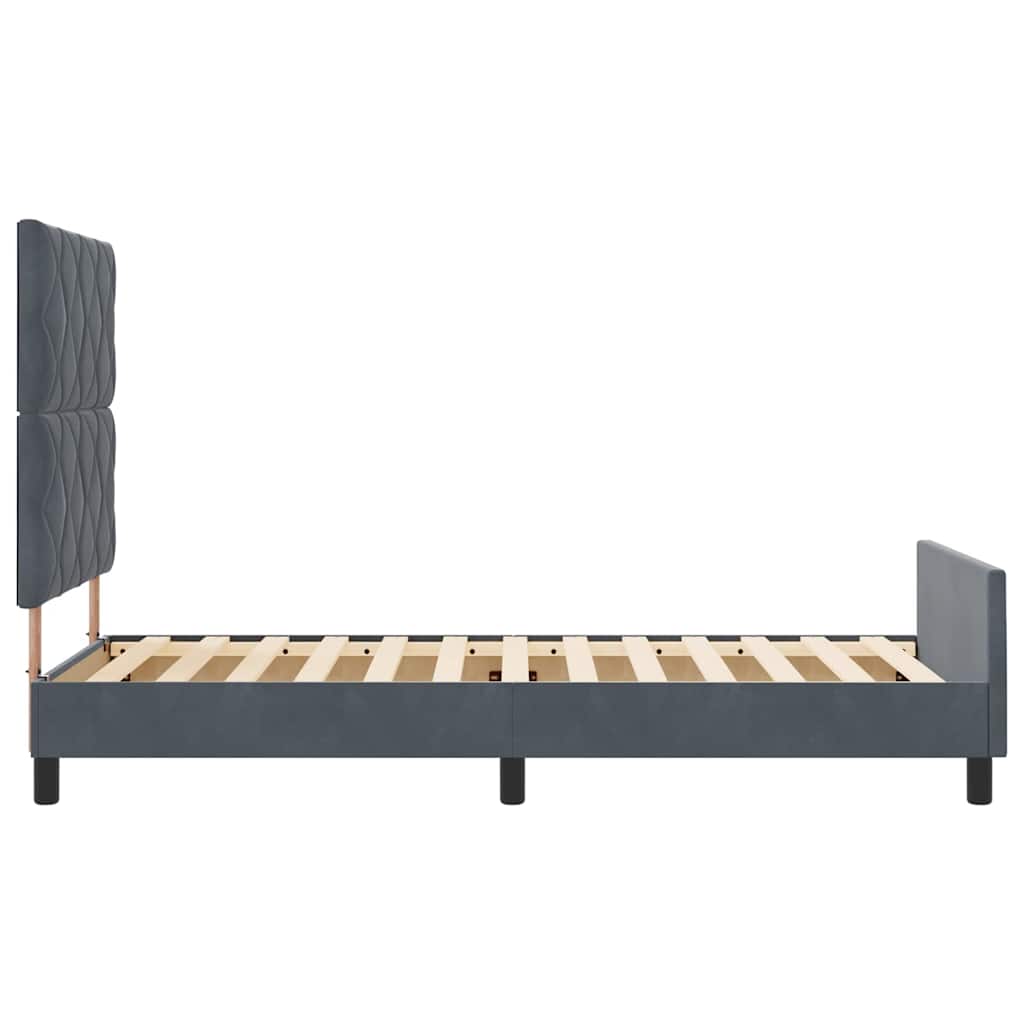 Boxrugós ágy fejtámlával Sötétszürke 90 x 200 cm Bársony