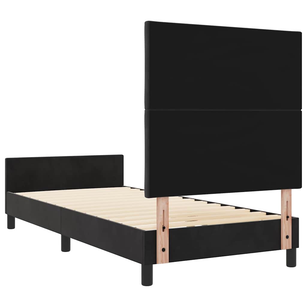 Boxrugós ágy fejtámlával Fekete 90 x 200 cm Bársony