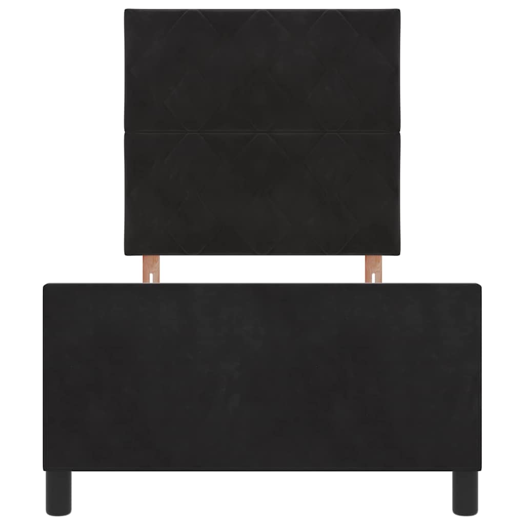 Boxrugós ágy fejtámlával Fekete 90 x 200 cm Bársony