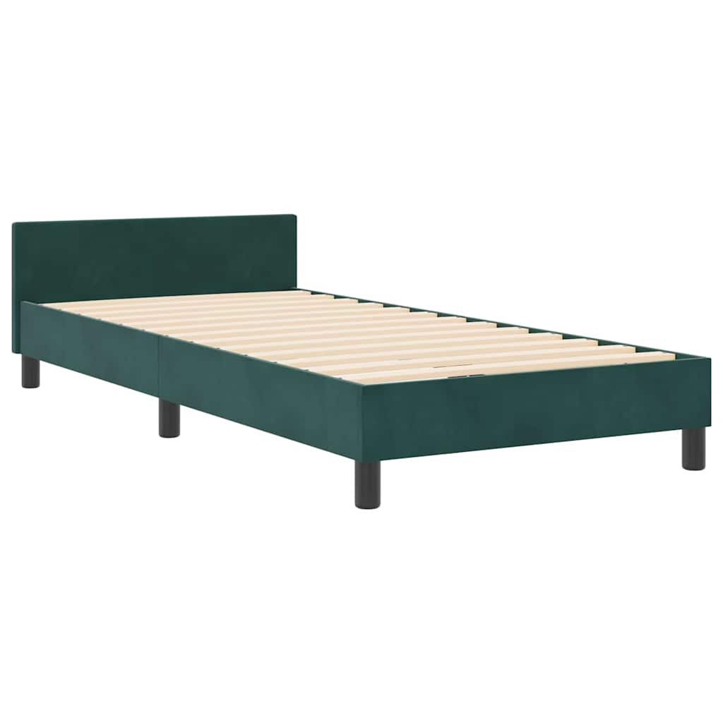 Boxrugós ágy fejtámlával Sötétzöld 90 x 200 cm Bársony