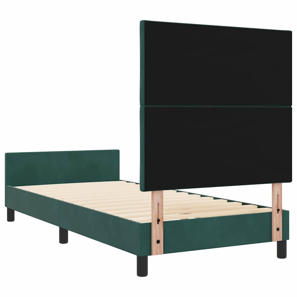 Boxrugós ágy fejtámlával Sötétzöld 90 x 200 cm Bársony