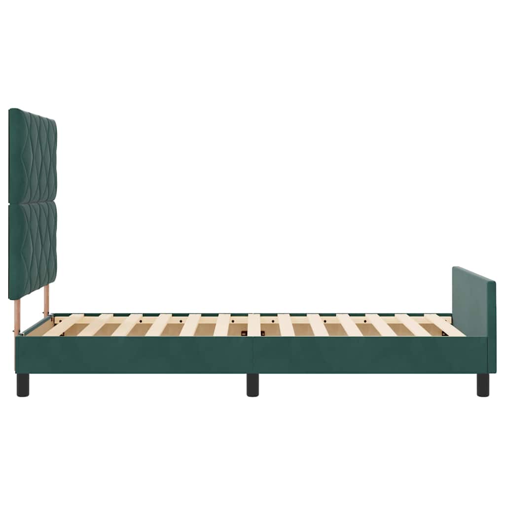 Boxrugós ágy fejtámlával Sötétzöld 90 x 200 cm Bársony