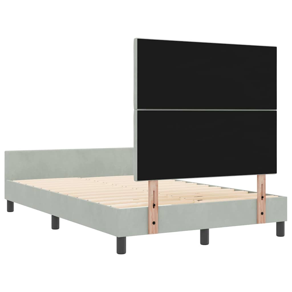 Boxrugós ágy fejtámlával Világosszürke 120 x 190 cm Bársony