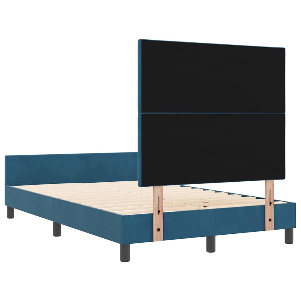 Boxrugós ágy fejtámlával Sötét kék 120 x 190 cm Bársony