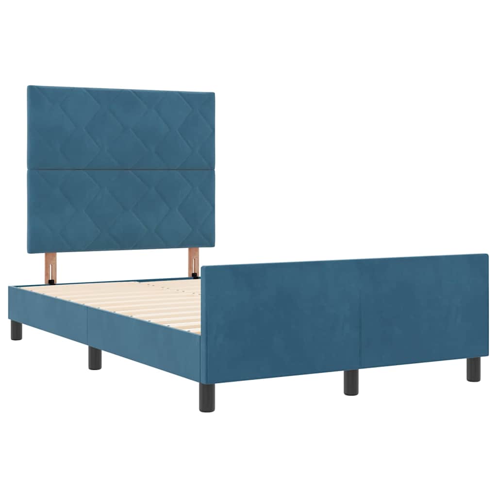 Boxrugós ágy fejtámlával Sötét kék 120 x 200 cm Bársony