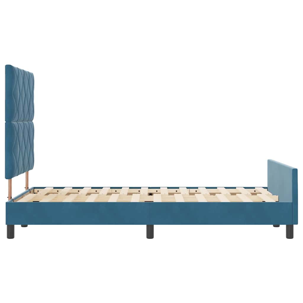 Boxrugós ágy fejtámlával Sötét kék 120 x 200 cm Bársony