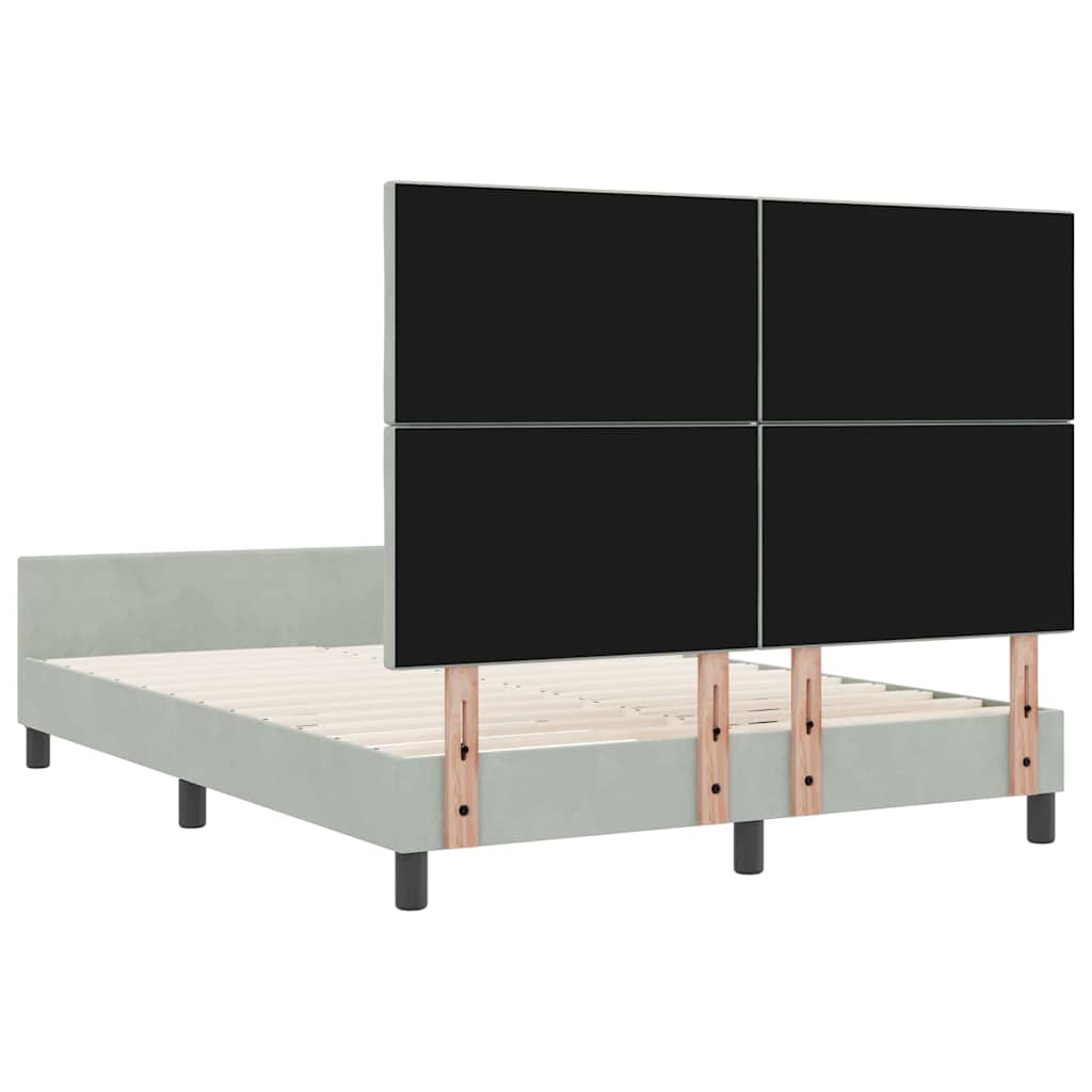 Boxrugós ágy fejtámlával Világosszürke 140 x 190 cm Bársony