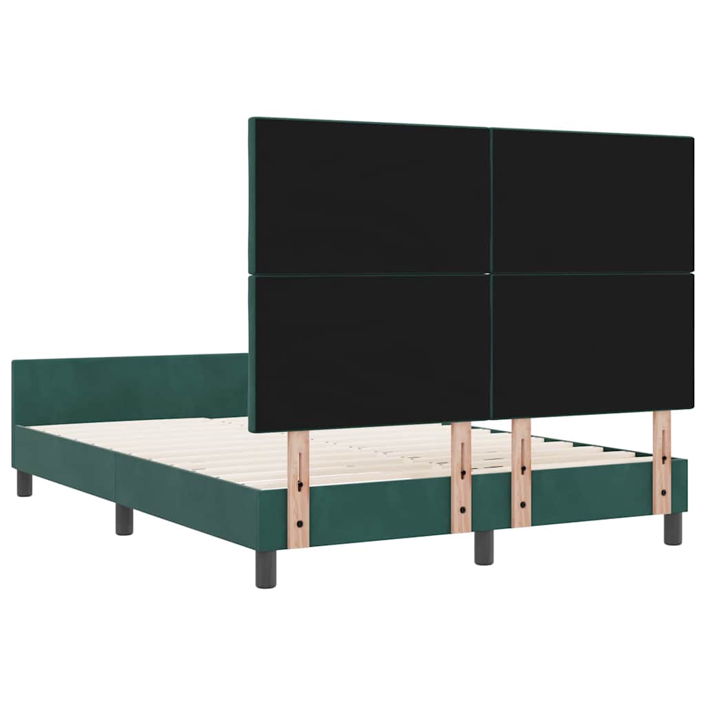 Boxrugós ágy fejtámlával Sötétzöld 140 x 190 cm Bársony