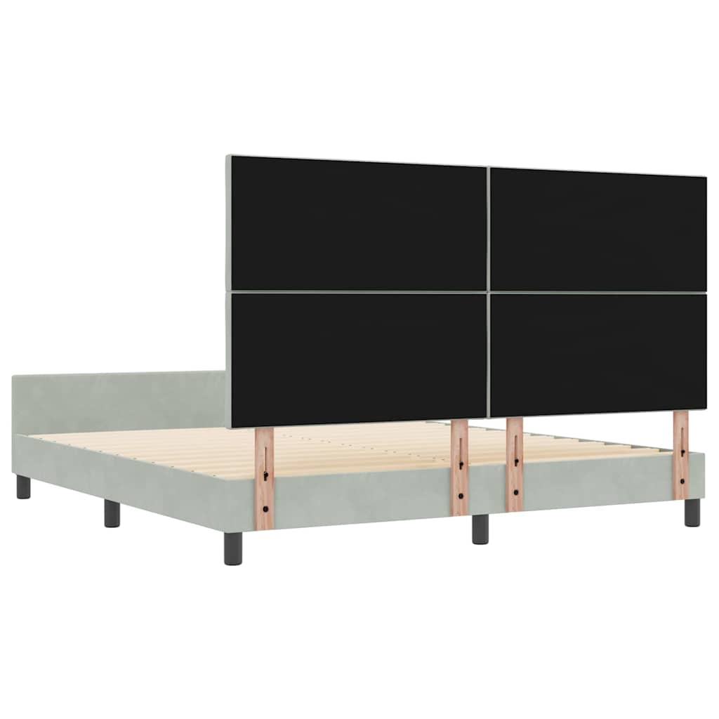 Boxrugós ágy fejtámlával Világosszürke 180 x 200 cm Bársony