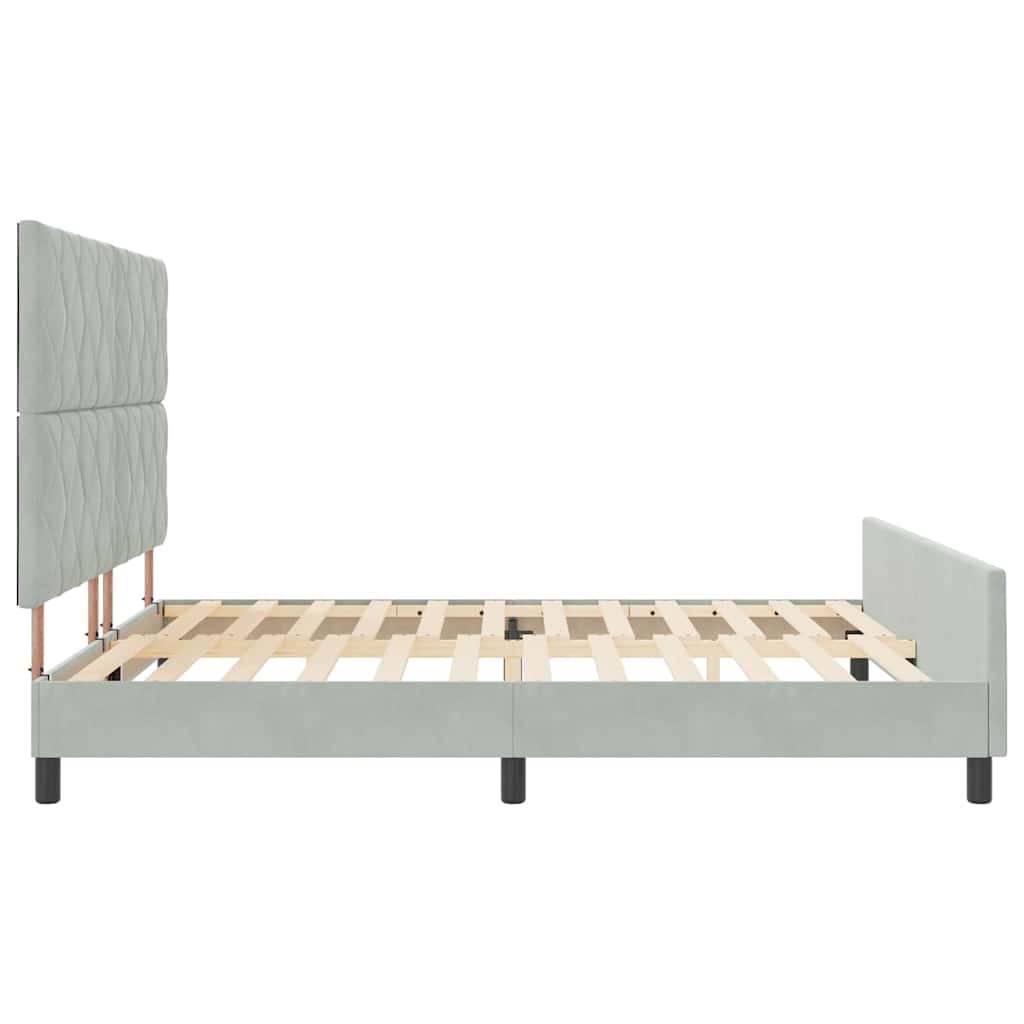 Boxrugós ágy fejtámlával Világosszürke 180 x 200 cm Bársony