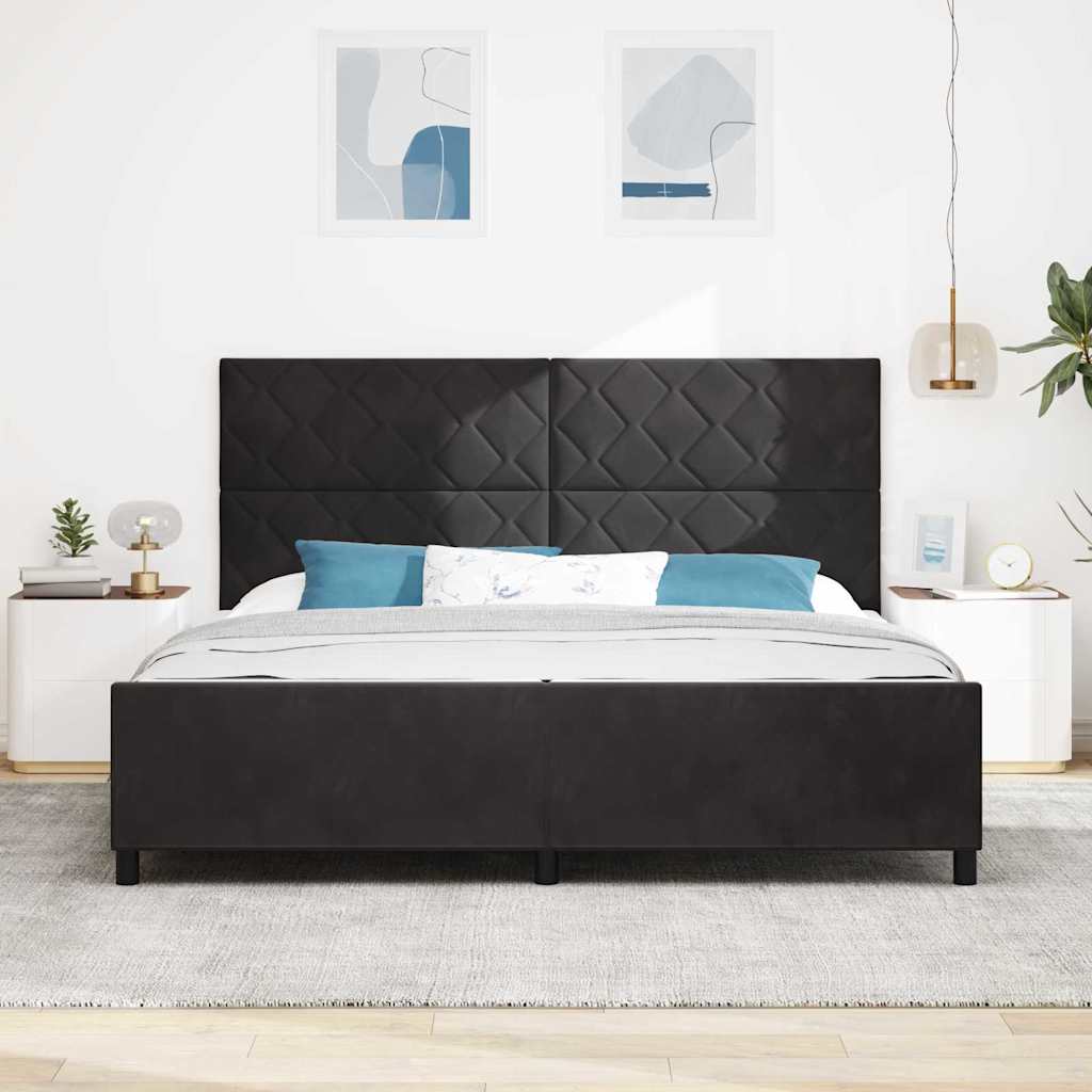 Boxrugós ágy fejtámlával Fekete 200 x 200 cm Bársony