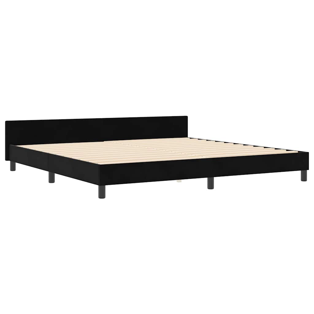 Boxrugós ágy fejtámlával Fekete 200 x 200 cm Bársony