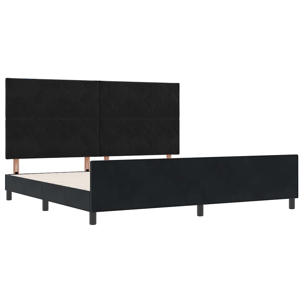 Boxrugós ágy fejtámlával Fekete 200 x 200 cm Bársony