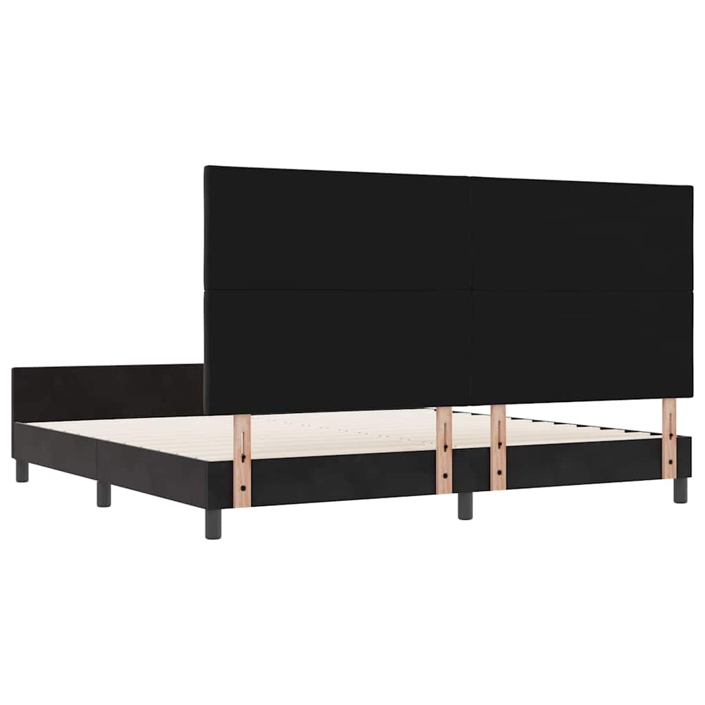 Boxrugós ágy fejtámlával Fekete 200 x 200 cm Bársony