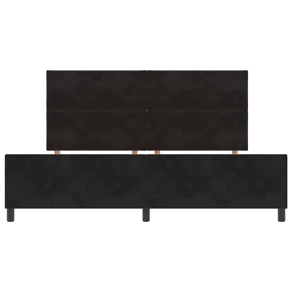 Boxrugós ágy fejtámlával Fekete 200 x 200 cm Bársony