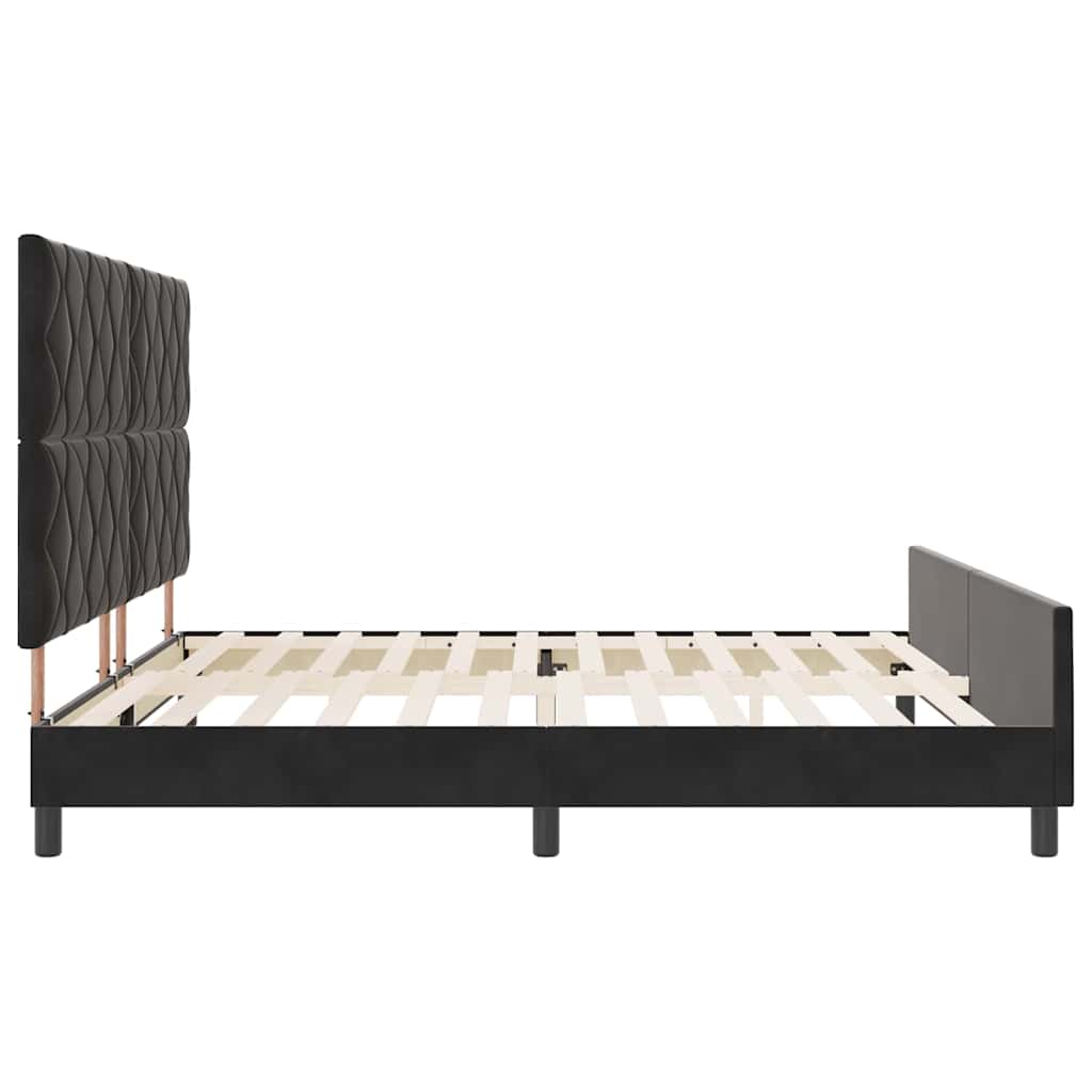 Boxrugós ágy fejtámlával Fekete 200 x 200 cm Bársony