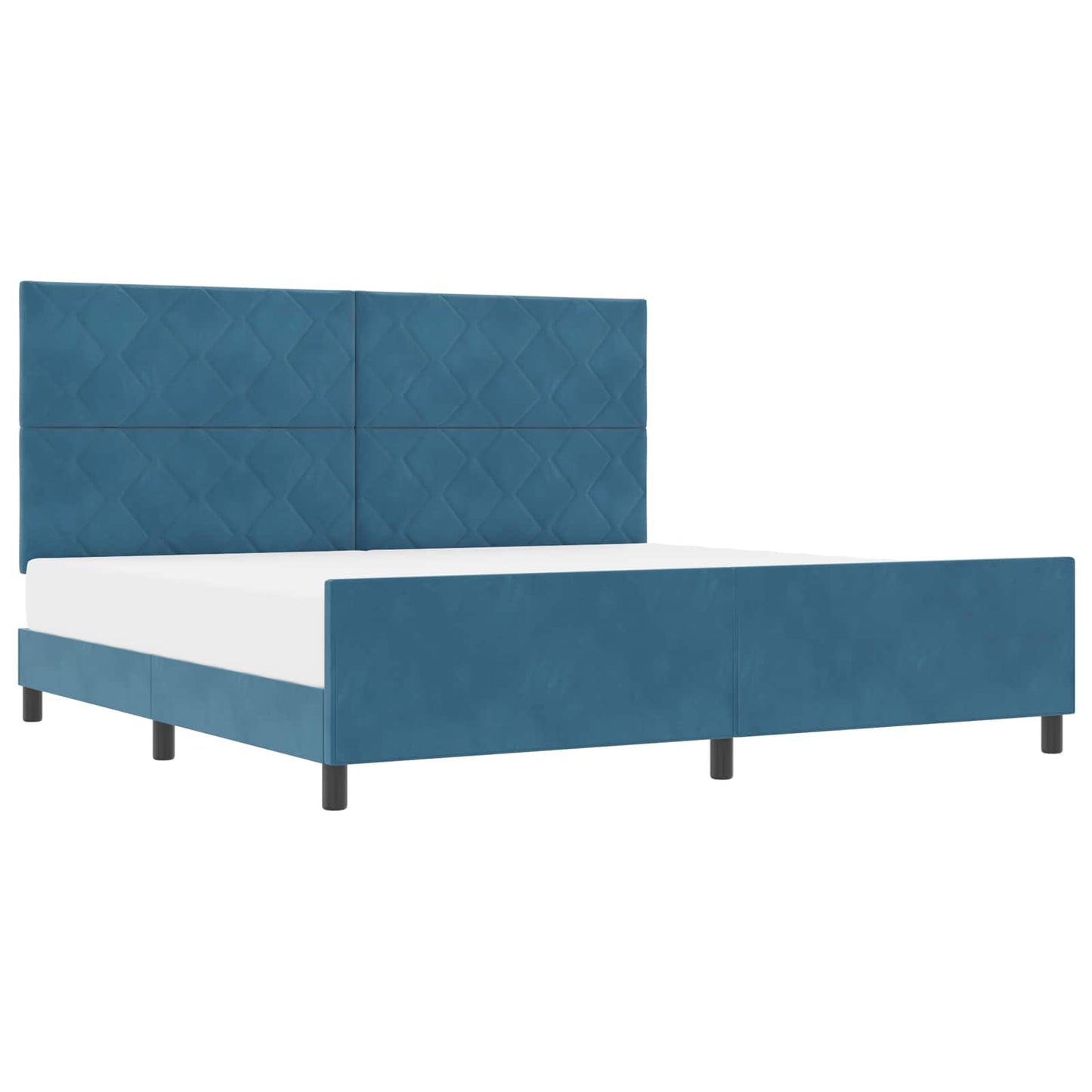 Boxrugós ágy fejtámlával Sötét kék 200 x 200 cm Bársony