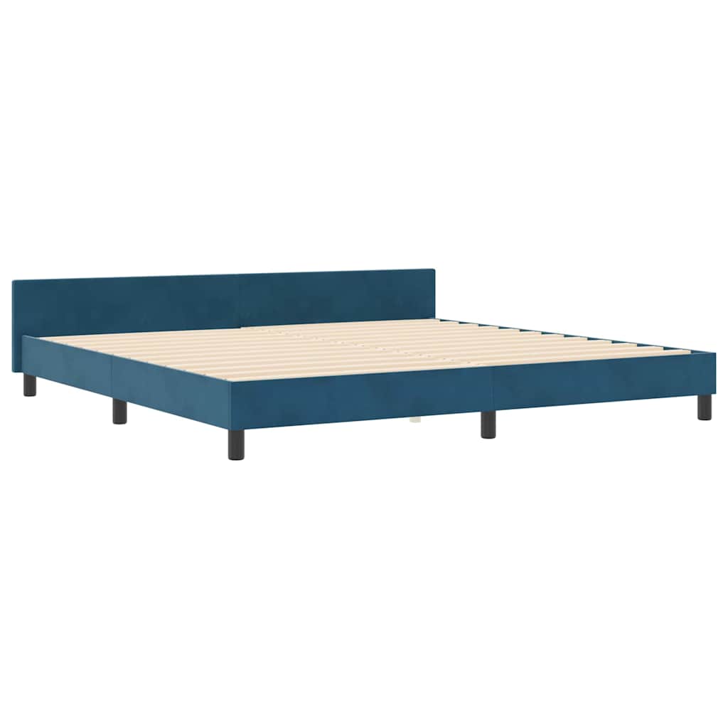 Boxrugós ágy fejtámlával Sötét kék 200 x 200 cm Bársony