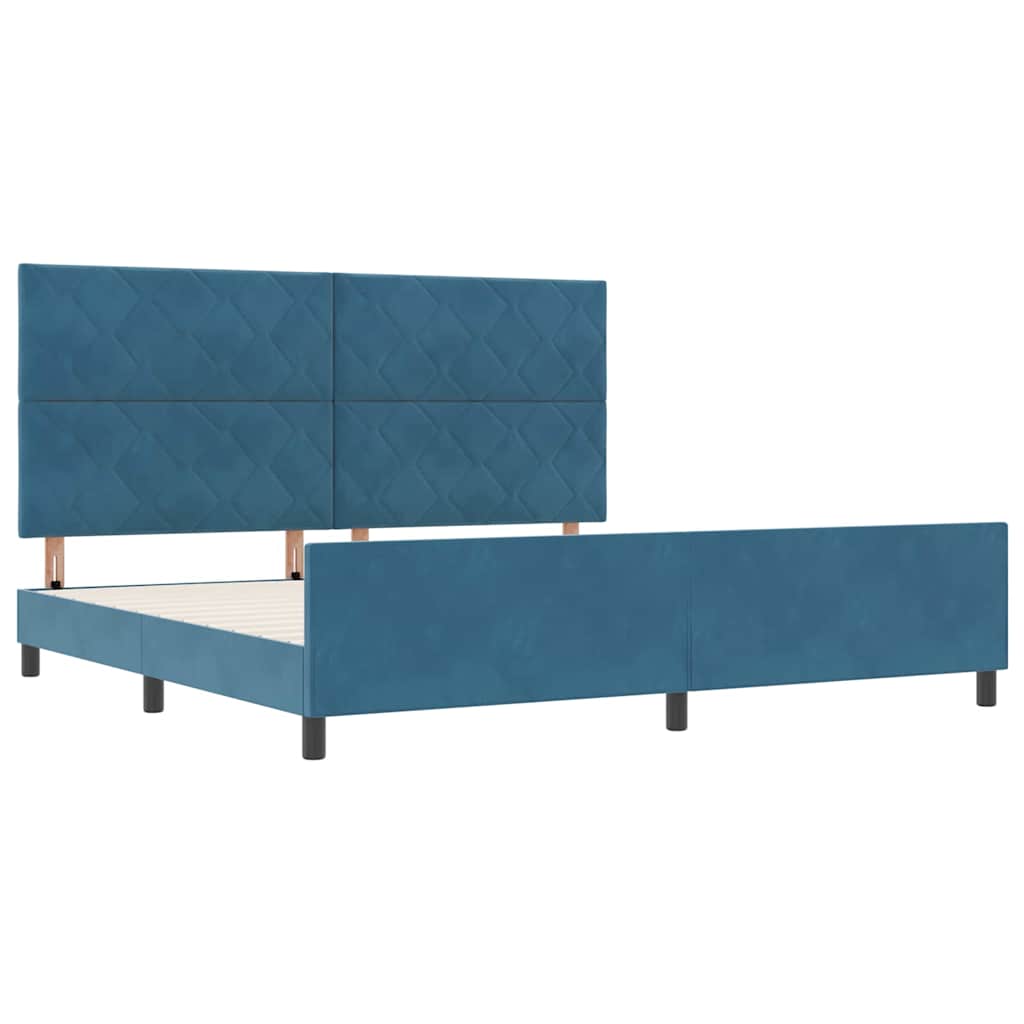 Boxrugós ágy fejtámlával Sötét kék 200 x 200 cm Bársony